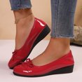 thumbnail image 2 of YLYL Women's Bow Ballet Shoes Patent Leather Almond Toe Wedge Heel Comfortable Lightweight Slip on Dress Shoes, 2 of 9