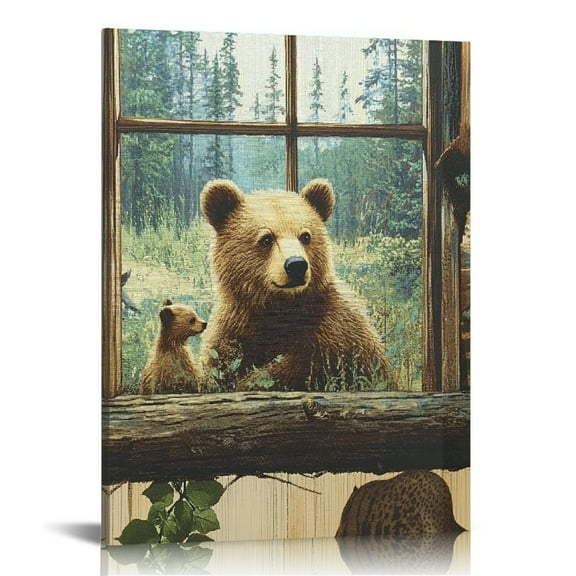 Patifu Bear Cub Canvas Wall Art - Living Room Bedroom Home Office Wall Decor 12x16 in