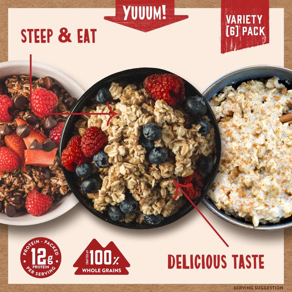 (3 pack) Kodiak Protein-Packed Instant Oatmeal Packets Variety Pack, 1.76 oz (6 Count)