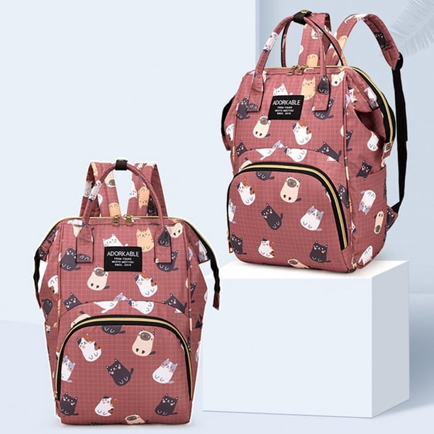 Moda mujer impresión momia pañalera pañal bolso grande (gatos de dibujos animados)