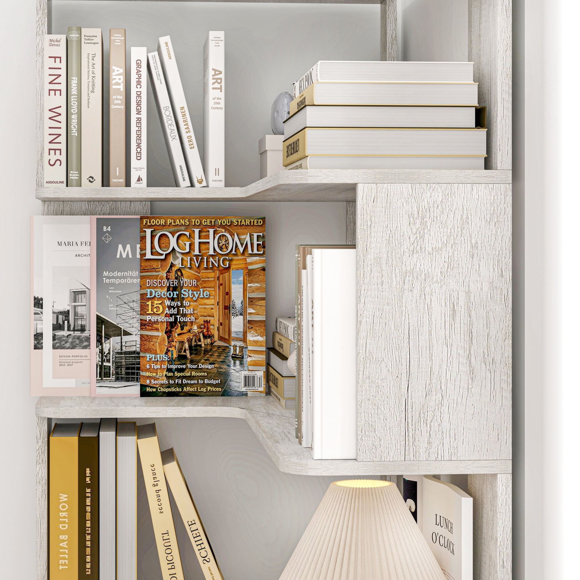 Leumius 5 Tier Freestanding L-Shaped Corner Bookshelf,Wooden Bookcase with Anti-drop Panel and Anti Tipping Device, Display shelf Open Storage,Light Gray