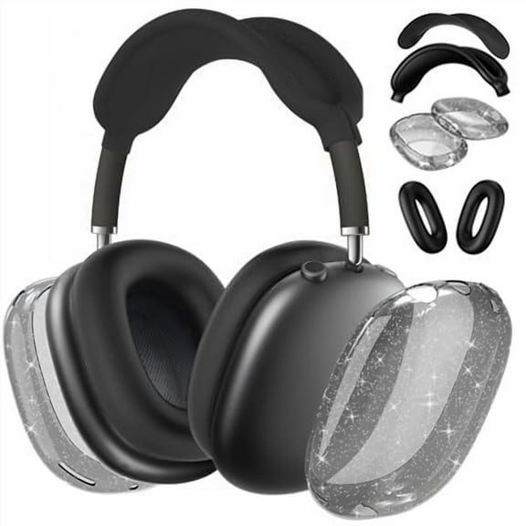 ZHaobin 4 in 1 Flash Transparent Cover Suitable for AirPods Max TPU Wireless Headphones Shockproof Case Silicone Protector Case (4 in 1 Flash Black,for airpods max)