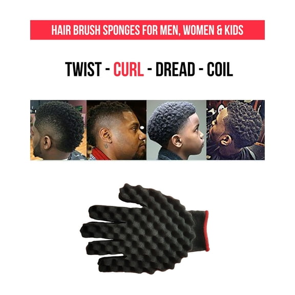 TWO SIDE Twist Hair Sponge, Sponge Brush Glove for Hair, Curling Sponge Glove for Men or Women Curls (Black)