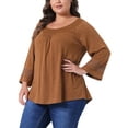 thumbnail image 4 of Agnes Orinda Women's Plus Size Tops Long Sleeve Crochet Panel Hollow Out Pleated Casual Tunics Blouse 3X Brown, 4 of 5