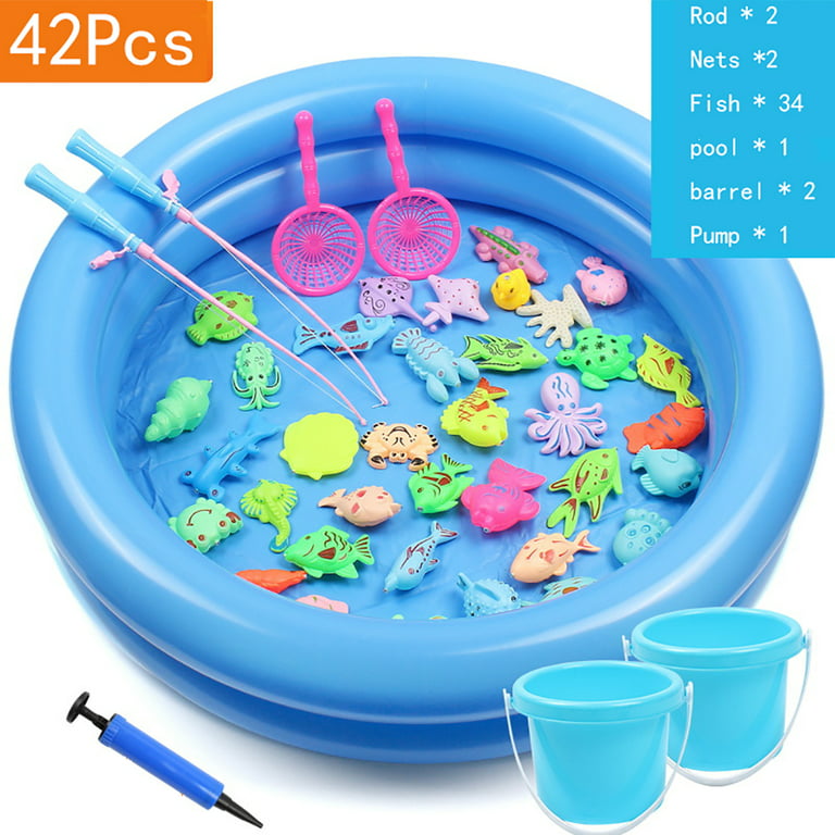 POINTERTECK 42 PCS Magnetic Fishing Toys Game Set for Kids Water Table  Bathtub kiddie Pool Party with Pole Rod Net, Plastic Floating Fish  - age 3 4 5 6 7 8 Year Old 