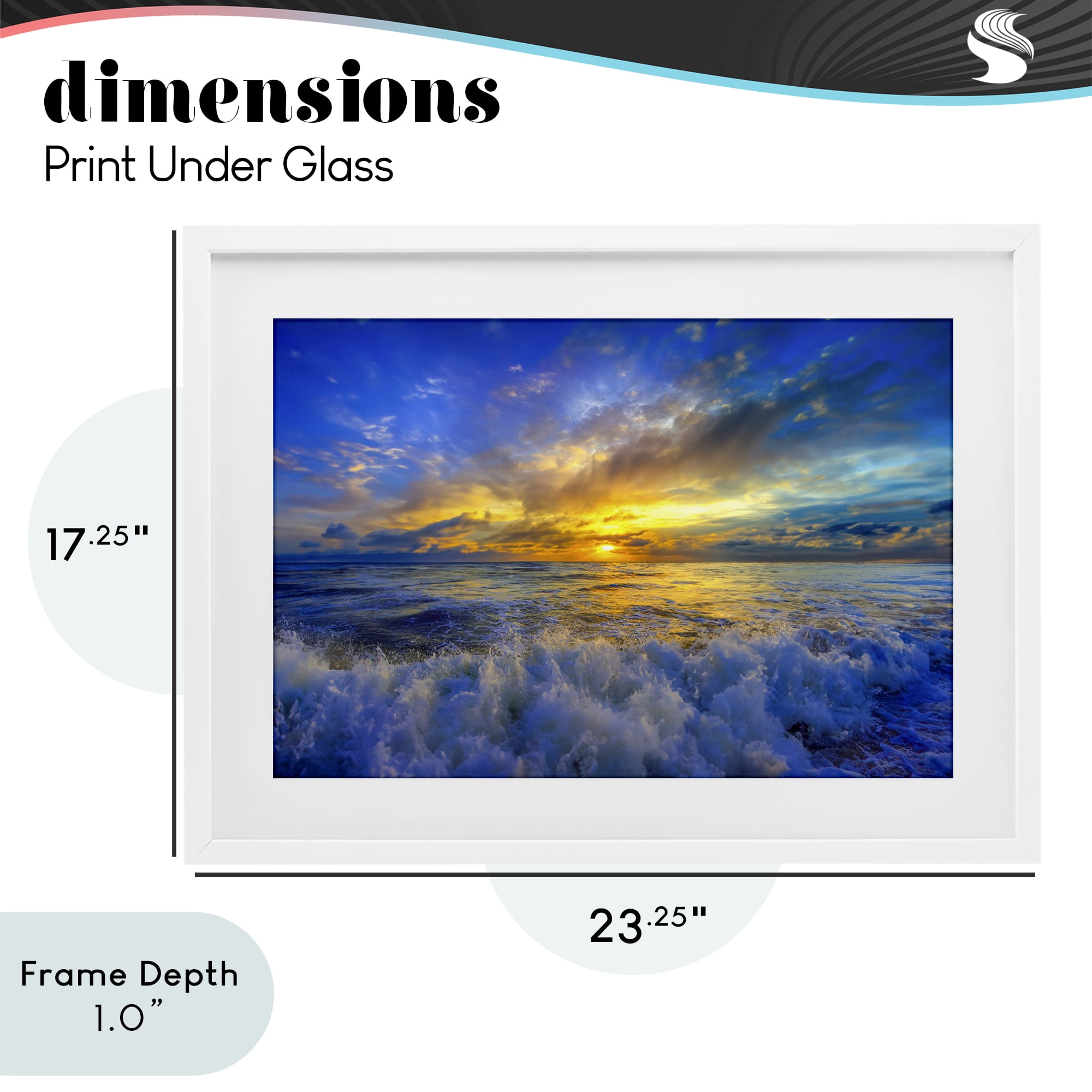 Stupell Industries Golden Blue Sunset over Waves White Framed Print Under Glass, design by Eszra Tanner