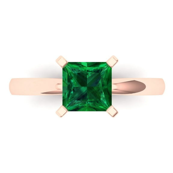 Clara Pucci 14K Rose Gold 1.5ct Emerald Solitaire Ring for Women