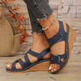 thumbnail image 3 of Wedge Dressy Sandals for Women 2025 Summer Fashion Casual Leather Peep Toe Platform Heeled Dress Work Sandals, 3 of 7