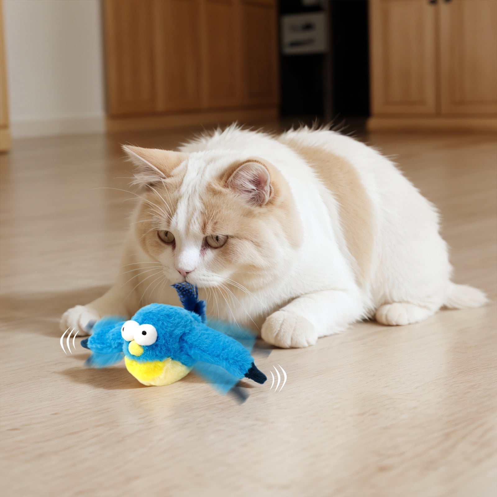 Risehigh Cat Toys for Indoor Cats Interactive Flapping Chirping Bird Kitten Toy Touch Activated Rechargeable Automatic with Catnip