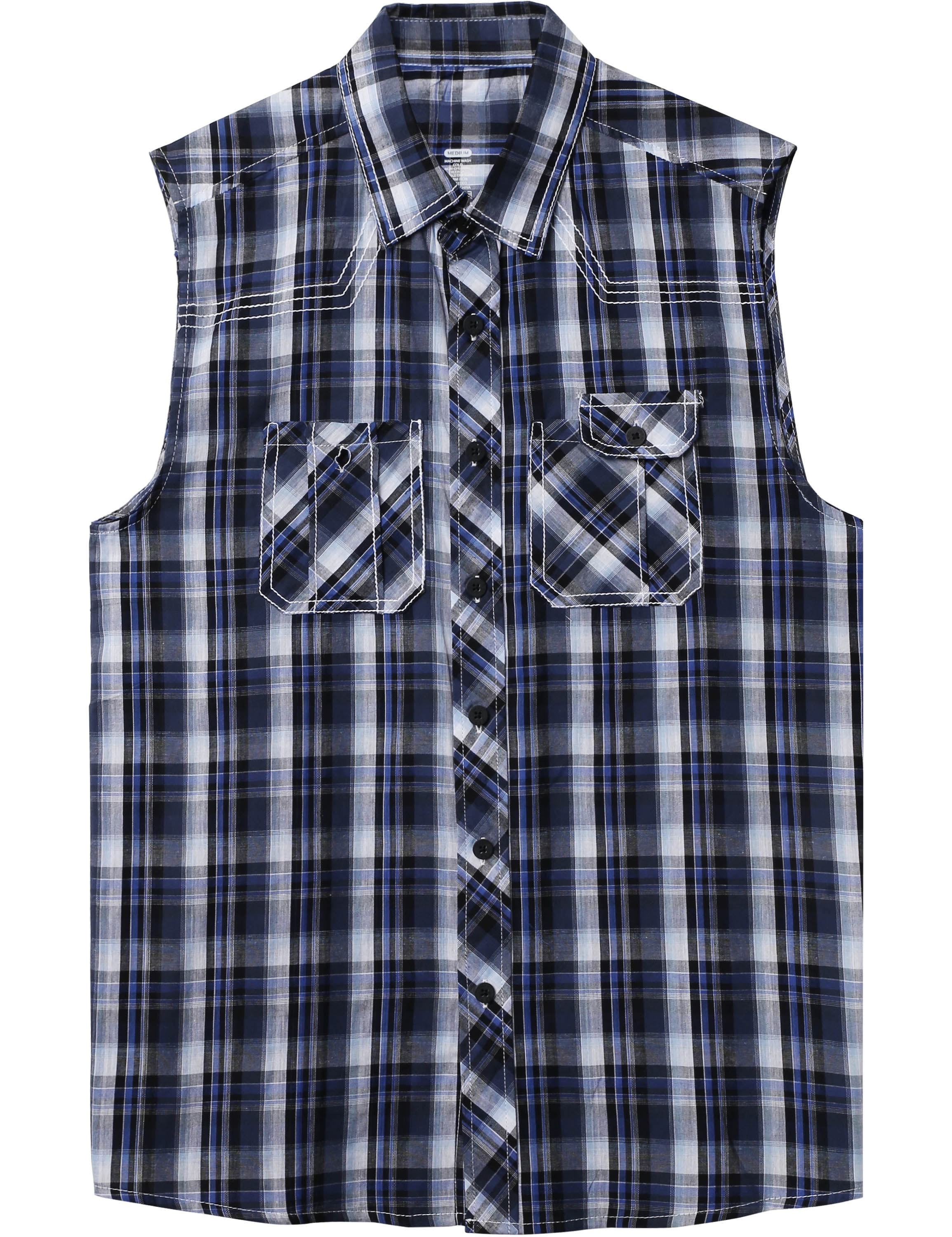 Hat and Beyond Men's Plaid Flannel Pattern Sleeveless Button Shirts ...