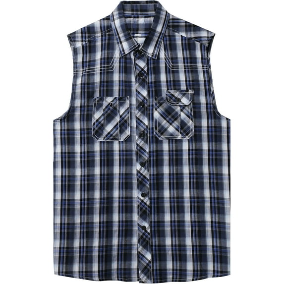 Hat and Beyond Men's Plaid Flannel Pattern Sleeveless Button Shirts