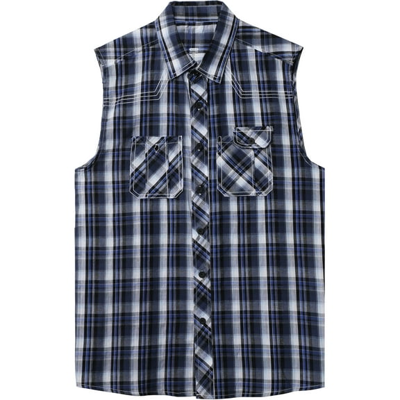 Hat and Beyond Men's Plaid Flannel Pattern Sleeveless Button Shirts