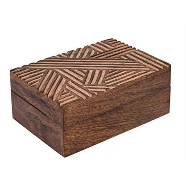 StoreIndya Country Rustic Wooden Keepsake Storage Box Multipurpose Jewelry Trinket Makeup Accessories Holder Organizer with Hand Carved (Design1)