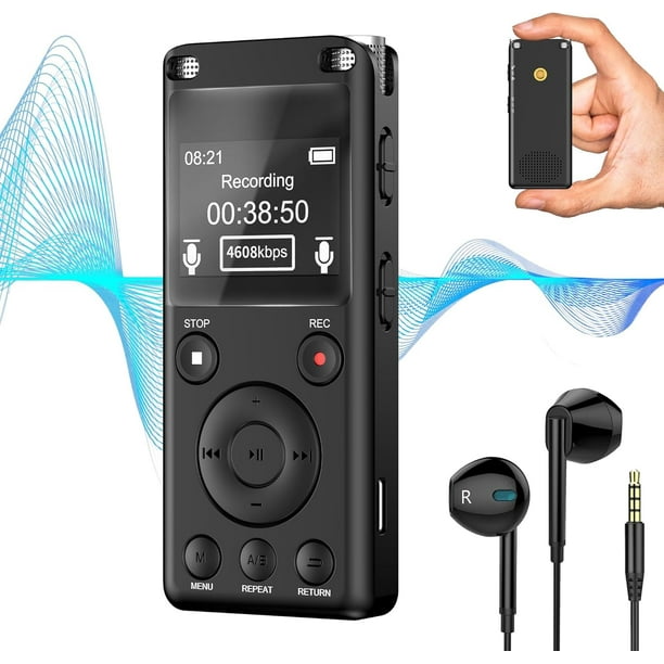 Grabadora De Voz Digital Con Activación Por Voz - 128 Kbps, Hasta 128 GB, Con Auricular Y Carga USB | Para Conferencias, Entrevistas O Clases