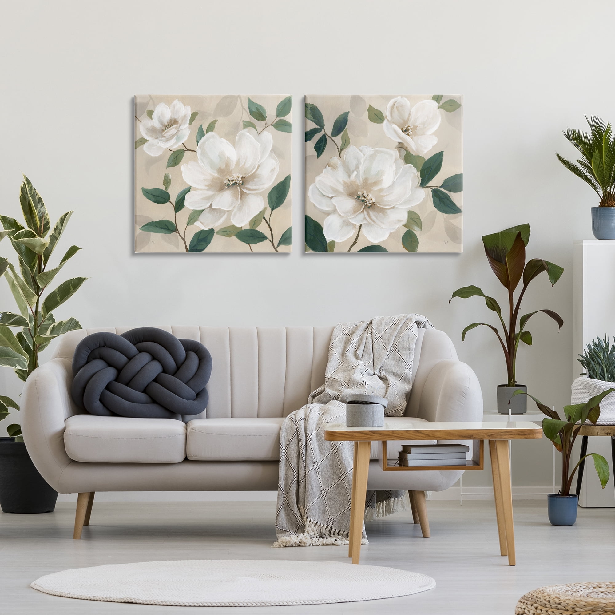 Stupell Industries Serene White Blossoms & Foliage 2 Piece Canvas Wall Art Set, design by Nan