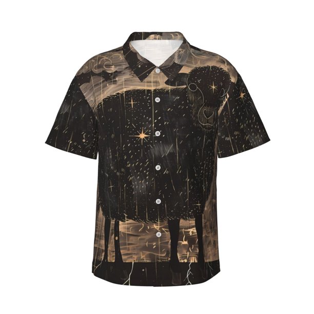 Balery Starry Night Black Sheep Camisas hawaianas de manga corta para hombre, camisas playeras de corte holgado, camisas de vacaciones con botones,XX-Large
