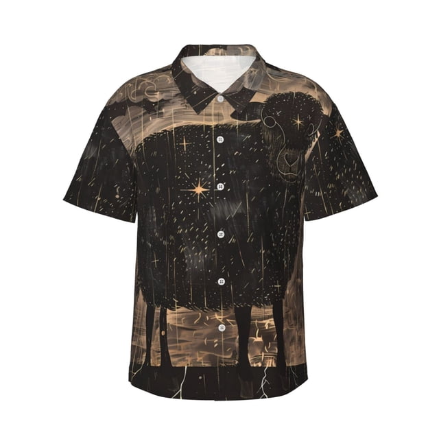 Balery Starry Night Black Sheep Camisas hawaianas de manga corta para hombre, camisas playeras de corte holgado, camisas de vacaciones con botones,XX-Large