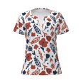 thumbnail image 3 of Naloa Red Blue Leaves Print T-Shirts Short Sleeve V Neck Tees for Women Fashion Tops Trendy Lightweight Soft Casual Summer Outfits Clothes, 3 of 5