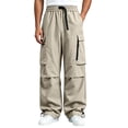 thumbnail image 2 of Men's Baggy Wide Leg Cargo Pants for Hiking Work Travel, Parachute Pants Elastic Waistband Quick Dry Lightweight Capming Pants with Large Flap Pockets, 2 of 9