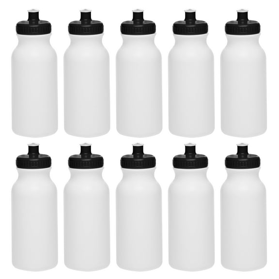 White Water Bottles 20 oz. Set of 10, Bulk Pack - BPA-Free, Reusable, Squeezable - White Black