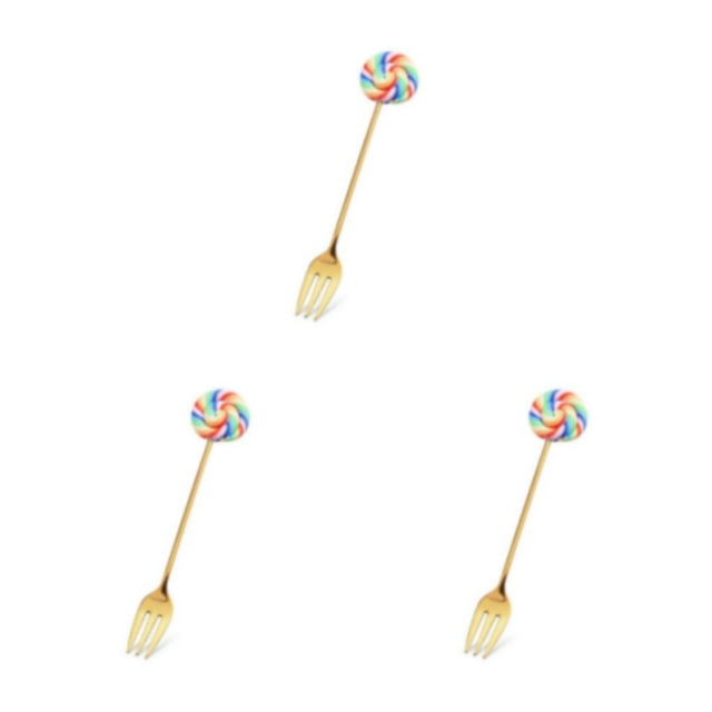 Transemion 1/2/3/5 Cartoon Adorable Restaurant Hotel Tableware Portable Washable Stainless Steel Stirring Mixing Dinnerware Cake Flatware Candy Fork Rainbow 3PCS