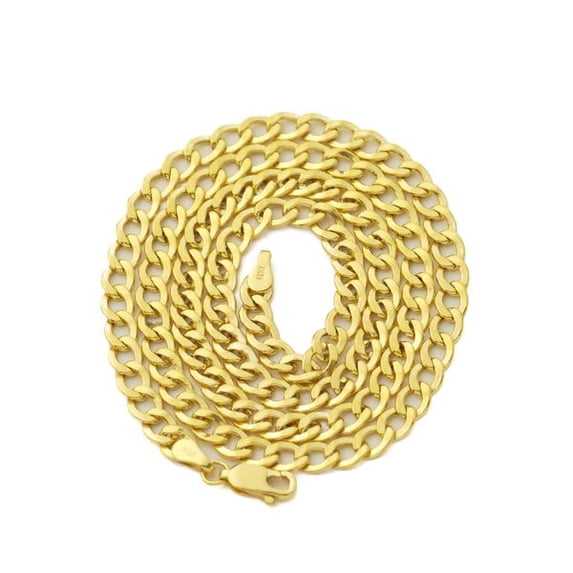 LoveBling 14k Yellow Gold 4mm Hollow Curb Cuban Chain Necklace With Lobster Lock (22")