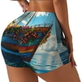 thumbnail image 2 of Kdxio Floral Ship On Ocean Print Workout Shorts for Women Seamless Soft Smooth Gym Yoga Scrunch Active Shorts, 2 of 5