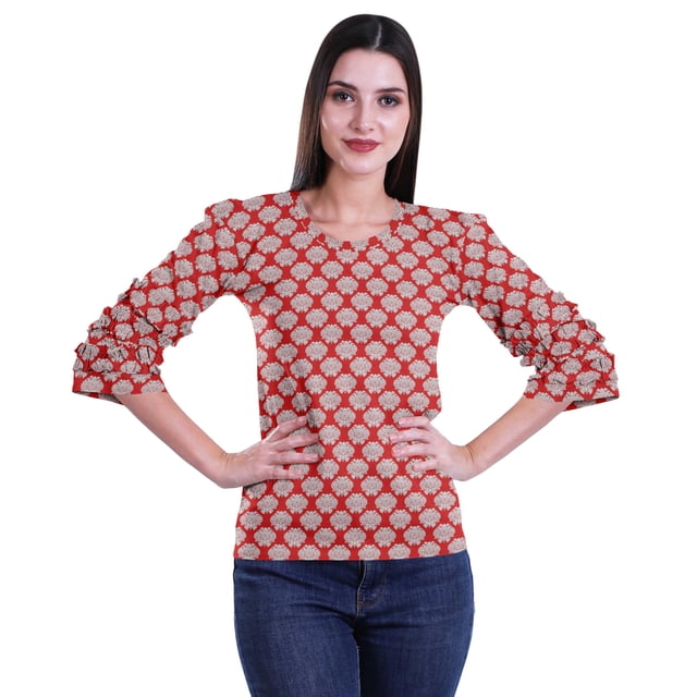 Moomaya Printed Ruffle Shirt Women Party Top Short T-Shirt Top Summer Clothing