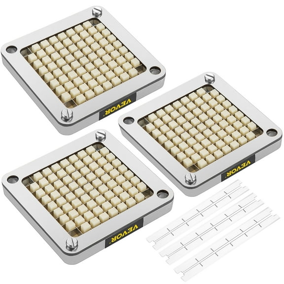 VEVOR Replacement Chopper Blade, 3/8 inch, 3 PCS French Fry Blade Assembly with 6 Extra Knives, Stainless Steel Dicer Parts and Push Block for Cutting Potatoe