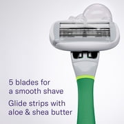 Flamingo Women's Razor Shaving Set with Razor Handle and 5-Blade Razor Cartridges, Matcha, 4 Piece