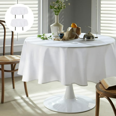 

XIACOCO-2 Pack White Tablecloth 60 Inch Round Table Cloth - Wrinkle Resistant Washable Polyester Round Table Cover For Dining Party And Camping