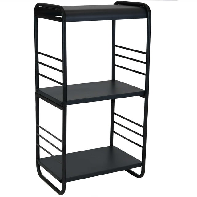 Sunnydaze Indoor/Outdoor Iron and Steel Modern Rounded Edge Fire Pit or Fireplace Firewood Log Rack Storage -36" - Black