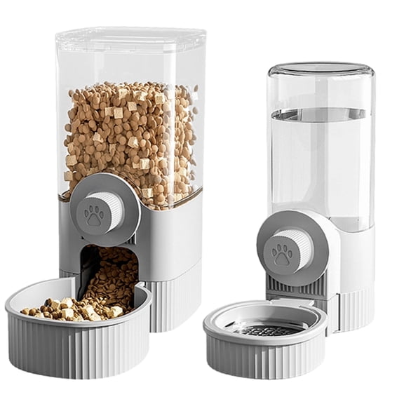 Hanging Pet Food and Water Dispenser Set, Automatic Dog Food and Water Dispenser, 1200 ml / 40 oz Feeder, Cage Bowl, Detachable Design, for Small Medium Sized Dogs and Cats, Grey