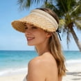 thumbnail image 2 of Summer Hats for Women Women Foldable Wide Brim Straw Empty Top Sun Hat Beach Beige One Size, 2 of 9