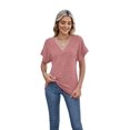 thumbnail image 2 of Women Tops Summer Sweaters Short Sleeve V Neck Shirts 2025 Spring Fashion Dressy Casual Business Tunic Blouses Pink L, 2 of 9