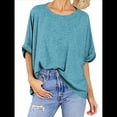 thumbnail image 2 of Camiseta Holgada Informal de Verano de Corta para Mujer. Azul y Verde S, 2 of 8