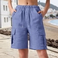 thumbnail image 6 of Outfmvch Cotton Linen Cargo Shorts Hiking Capris Carpenter Shorts Women Bermuda Shorts Hiking Short Joggers Women's Knee Length Relaxed Fit Multi-pockets & Pockets Summer High Waisted Blue 2XL, 6 of 6