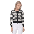 thumbnail image 3 of YEMAK Women's 3/4 Sleeve Crewneck Stripe Regular Fit Button-Down Sweater Cardigan-BLACK/IVORY-L, 3 of 4