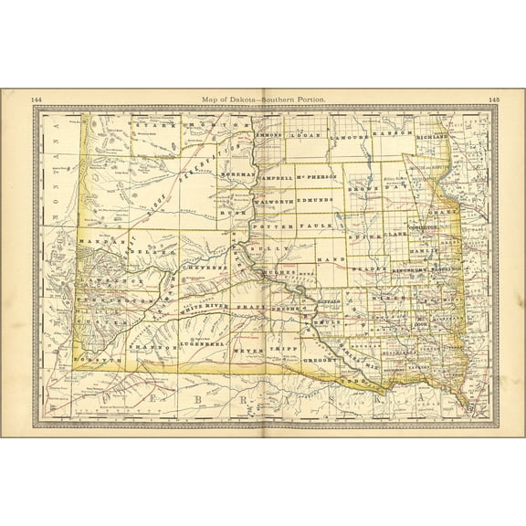 24"x36" Gallery Poster, map of south dakota 1881