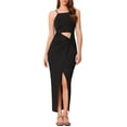 thumbnail image 1 of INSPIRE CHIC Maxi Women's 2024 Sexy Spaghetti Strap Cut Out Twist Front Pencil Split Club Party Long Dress Black L, 1 of 5