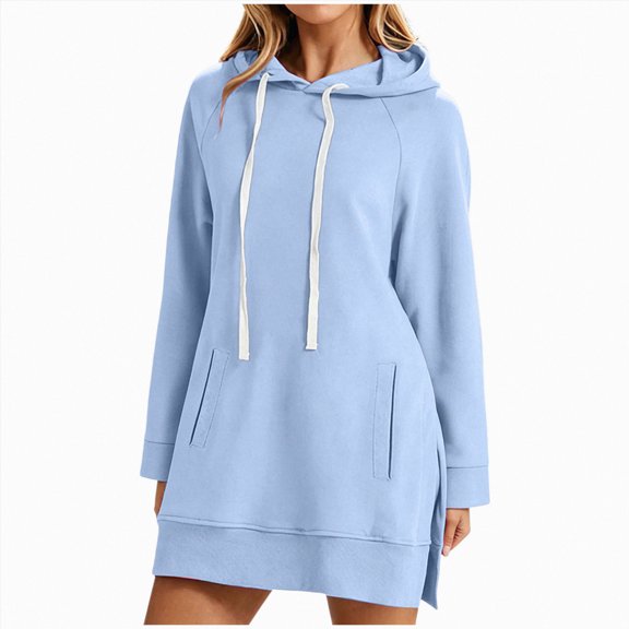 COMVALUE Womens Warmy Sweatshirt Oversized Hoodie Dress with Pockets | shirt dresses for women 2026 women's fashion hoodies & sweatshirts lightweight hoodies for women (Sky Blue, 4XL)