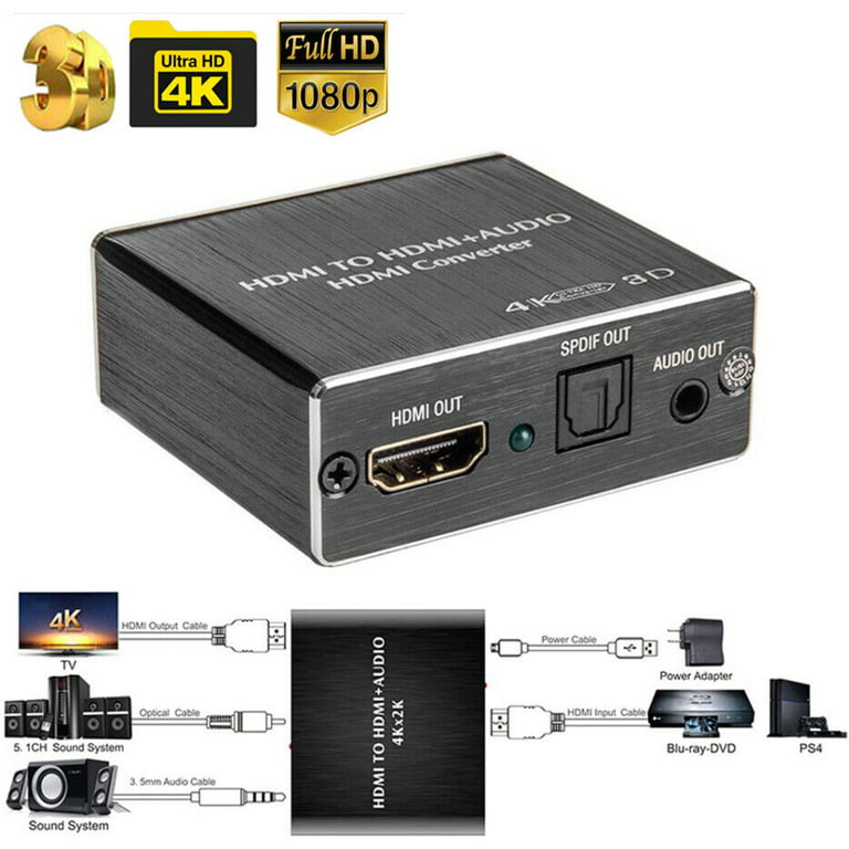 Slette Spectacle crush HDMI Stereo Audio Extractor Converter 4K * 2K HDMI to HDMI + Optical SPDIF  3.5mm - Walmart.com
