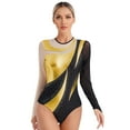 thumbnail image 6 of Raenseen Women's Metallic Glittery Modern Contemporary Dance Costume Long Sleeve Figure Ice Skating Gold L, 6 of 9