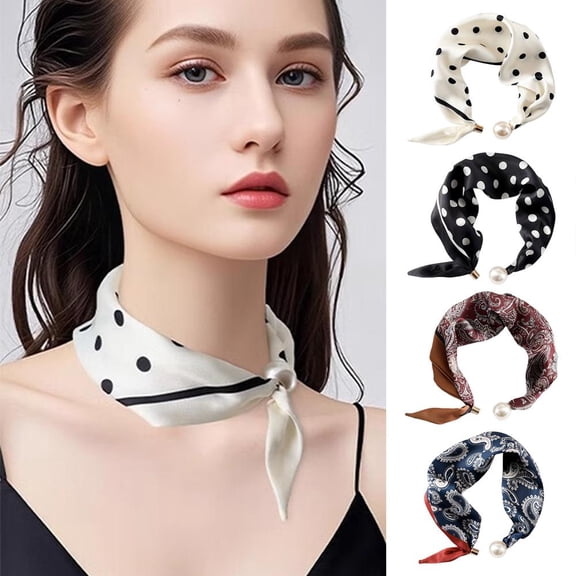 Polka Dot Magnetic Clasp Neck Scarf – 19.7" Women’s Lightweight Chiffon Square Scarf for Work & Casual
