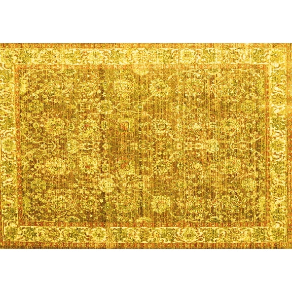 Ahgly Company Machine Washable Indoor Rectangle Persian Yellow Traditional Area Rugs, 5' x 7'