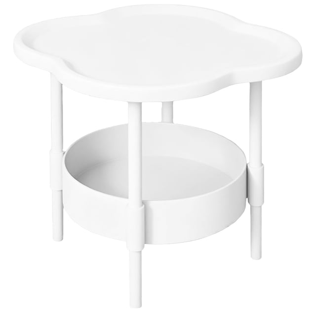 Table d'Appoint Ronde Moderne à 2 Niveaux, Table de Bout avec Plateau Amovible, Table de Nuit en Plastique, Table de Patio Extérieure, Support de Rangement de Chevet pour Salon, Chambre, Balcon