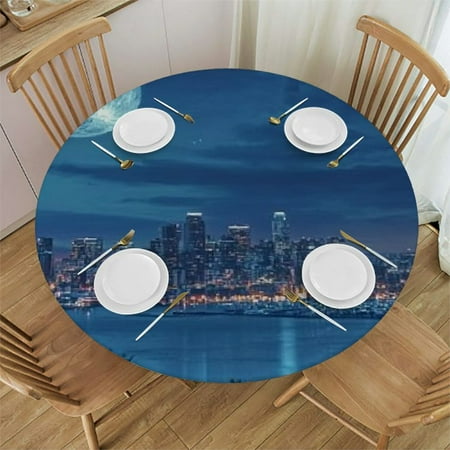 

Autua City Skyline Body of Water Full Moon Round Tablecloth Stain-Resistant 100% Polyester for Indoor Outdoor Restaurants Weddings Parties Picnic Dining Kitchen Farmhouse Tablecloths 54 -58