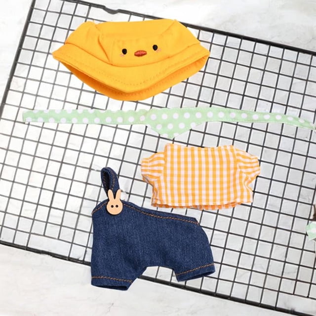 Disfraces de ropa para muñecas de felpa de 17cm, cómodos, sombrero, bufanda, pantalones, conjunto de camisa, accesorios para fotos, trajes elegantes y