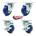 thumbnail image 2 of 3 Inch Blue Polyurethane Wheel Swivel Top Plate Caster Set with 2 Brakes SCC, 2 of 2