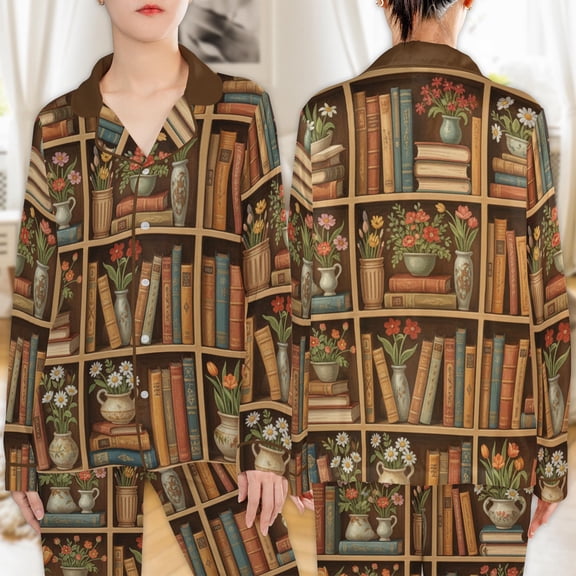 Lotusprinthandmade Book Reading All-over Print Satin Pajamas Set (S) – Reading Graphic Pajamas